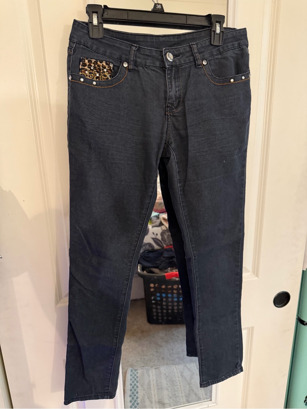 Dark Blue Women’s Jeans with Leopard Accent
